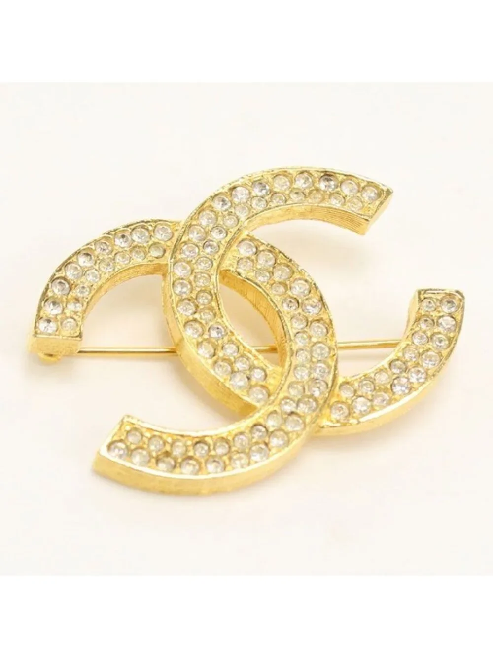 Chanel Rhinestone CC Logo Brooch Metal